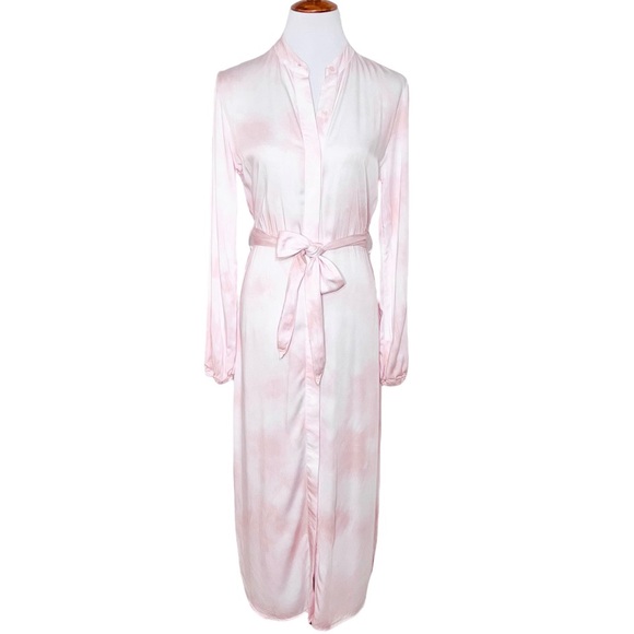 Anthropologie Dresses & Skirts - Anthropologie Pastel Pink Tie Dye Belted Tie Waist Long Sleeve Maxi Shirtdress